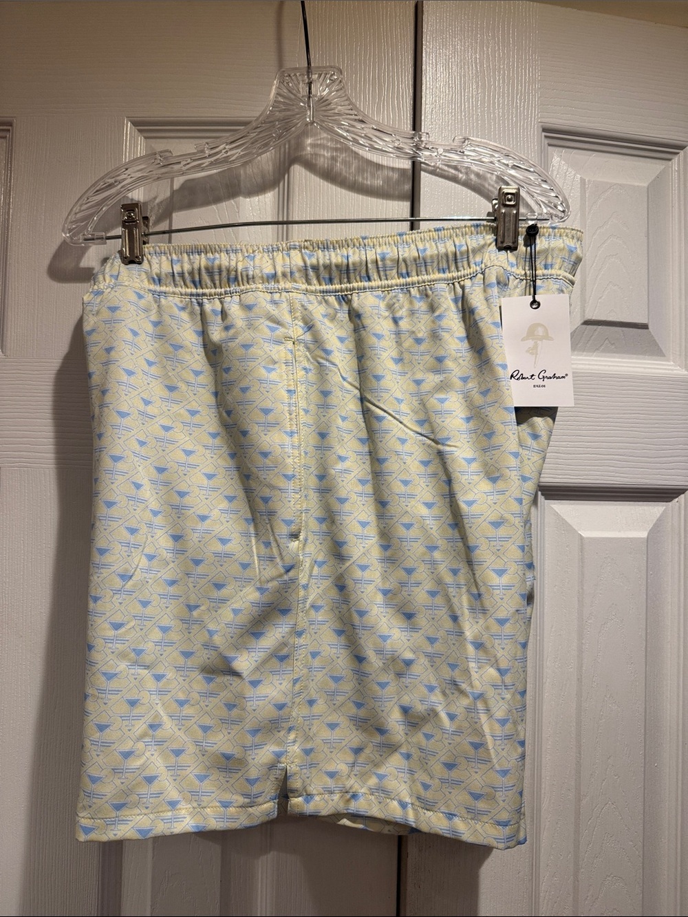 Robert Graham Light Yellow & Light Blue Patterned Swim Shorts men XXL